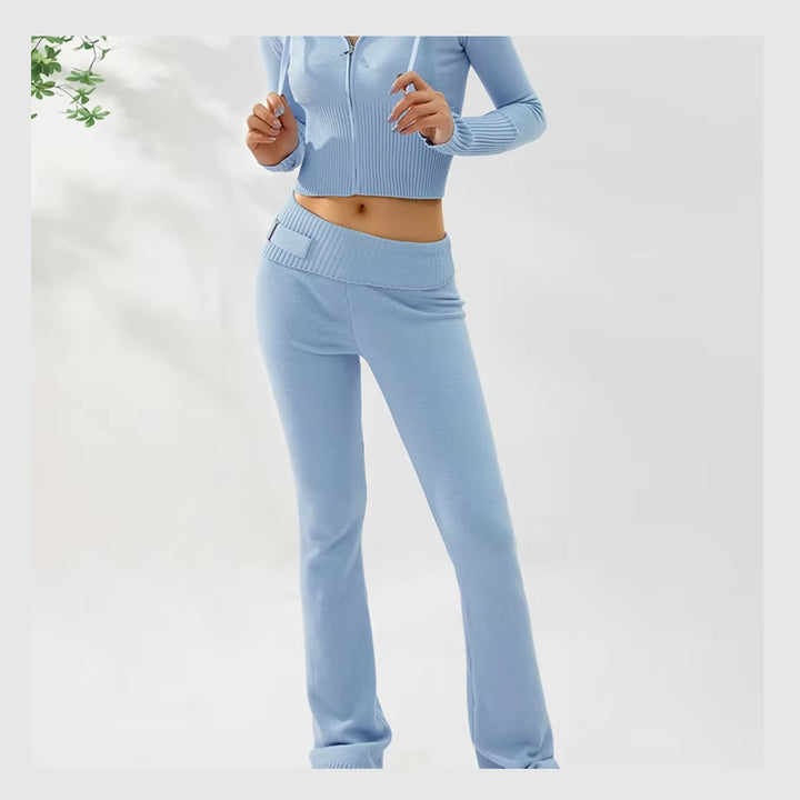 Ensemble Côtelé Lounge – Hoodie Zippé & Pantalon Taille Haute