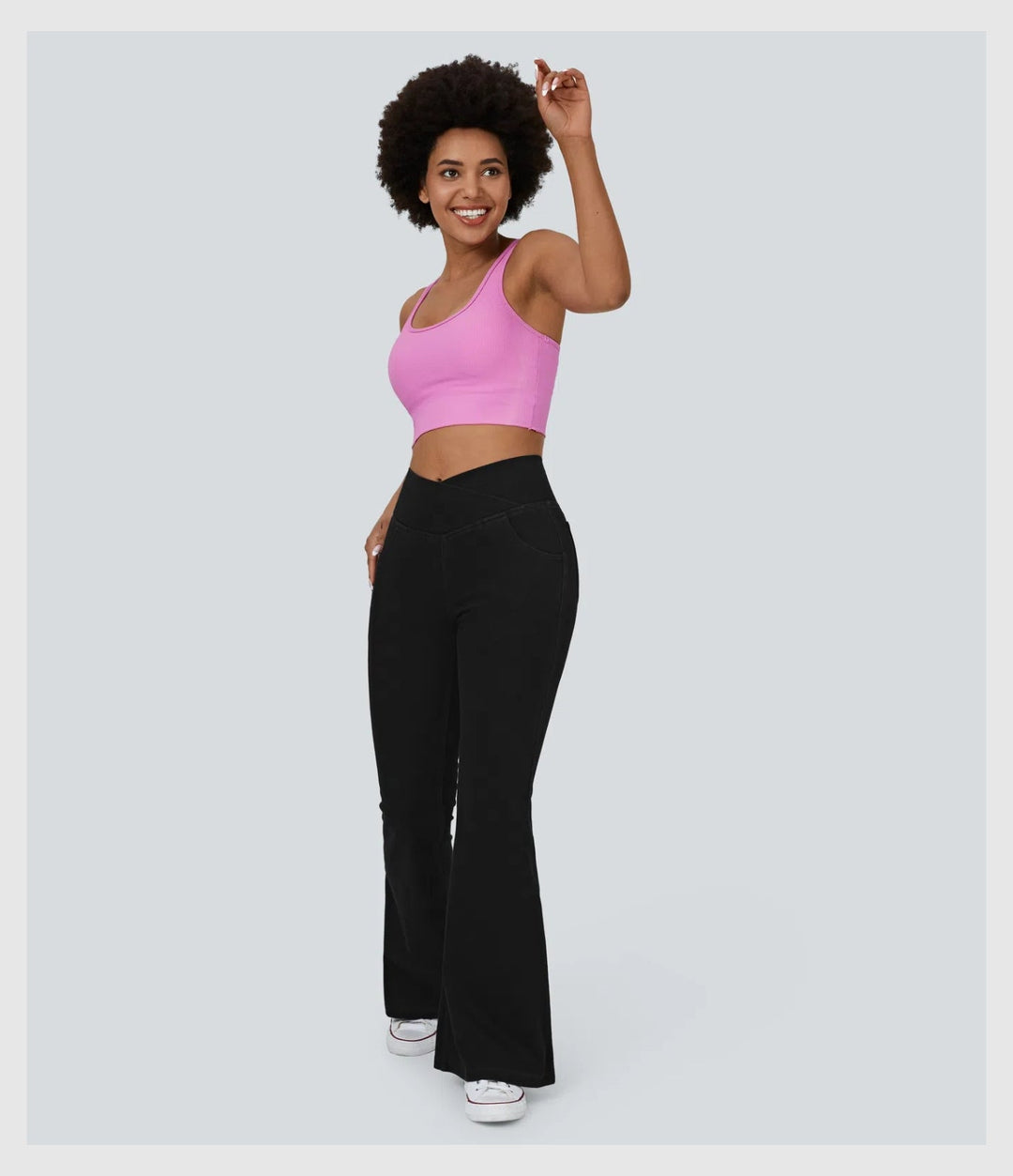 Pantalon Denim Évasé – Coupe Croisée Taille Haute
