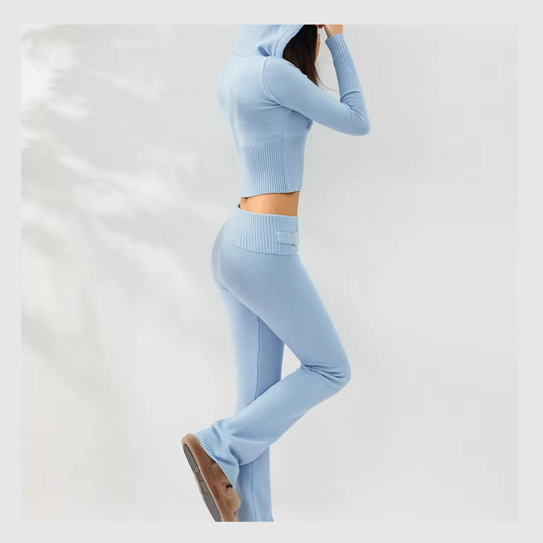 Ensemble Côtelé Lounge – Hoodie Zippé & Pantalon Taille Haute
