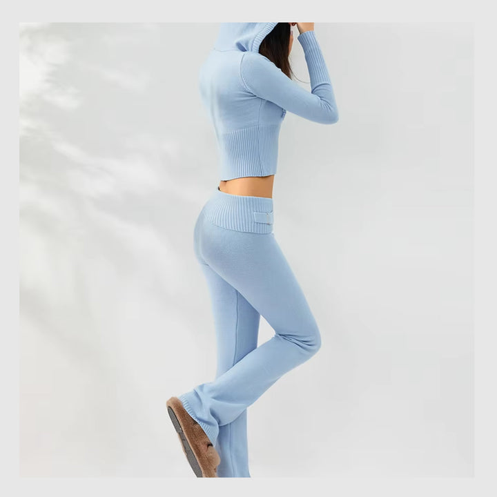 Ensemble Côtelé Lounge – Hoodie Zippé & Pantalon Taille Haute