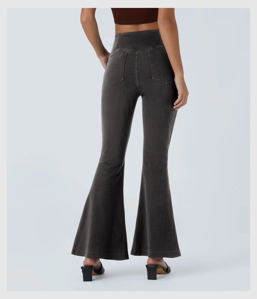 Pantalon Denim Évasé – Coupe Croisée Taille Haute