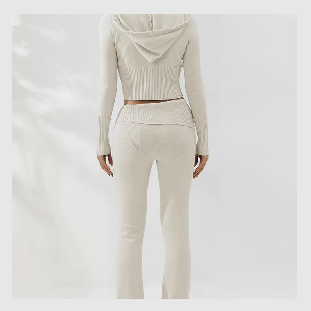Ensemble Côtelé Lounge – Hoodie Zippé & Pantalon Taille Haute