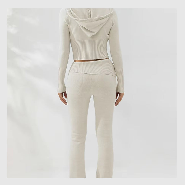 Ensemble Côtelé Lounge – Hoodie Zippé & Pantalon Taille Haute