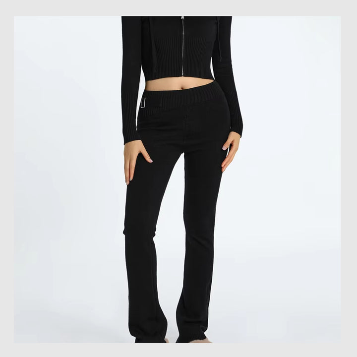 Ensemble Côtelé Lounge – Hoodie Zippé & Pantalon Taille Haute