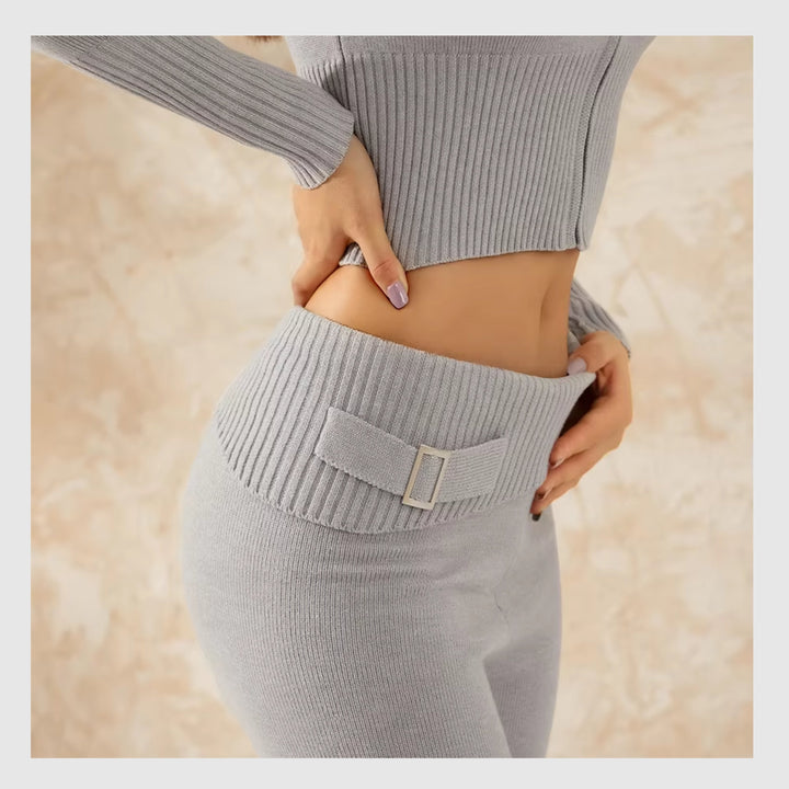 Ensemble Côtelé Lounge – Hoodie Zippé & Pantalon Taille Haute