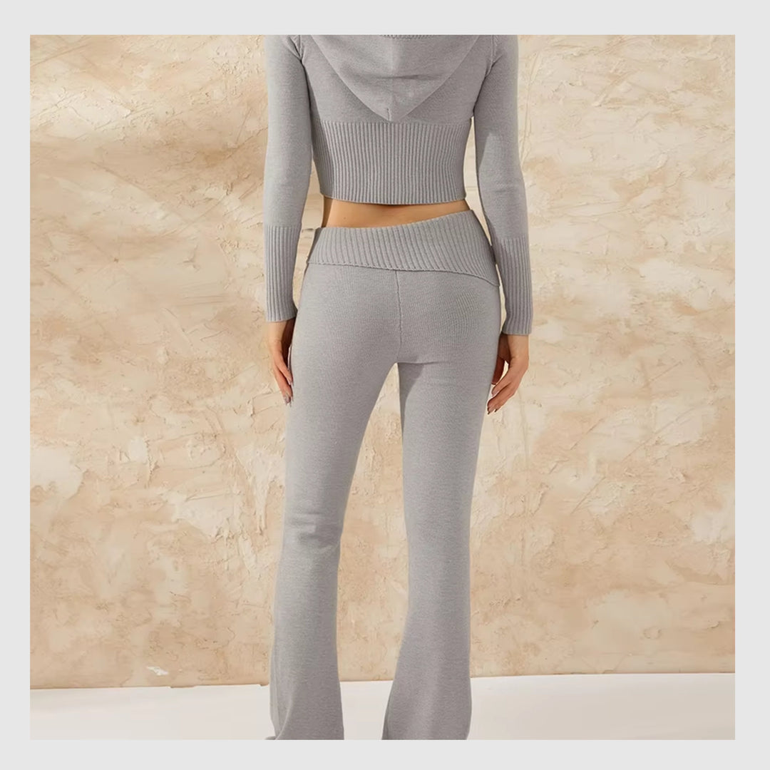 Ensemble Côtelé Lounge – Hoodie Zippé & Pantalon Taille Haute