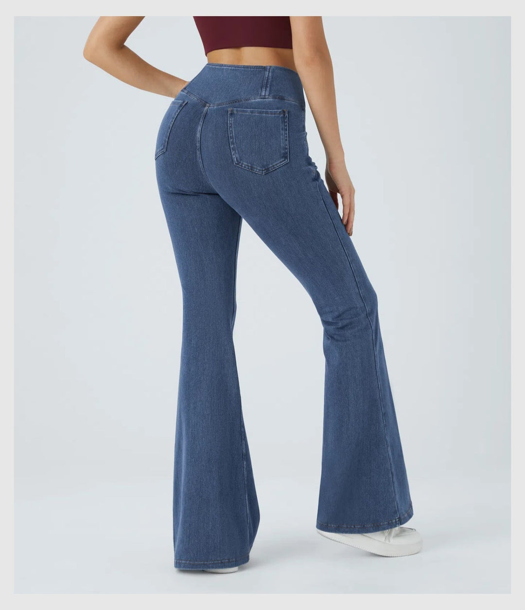 Pantalon Denim Évasé – Coupe Croisée Taille Haute