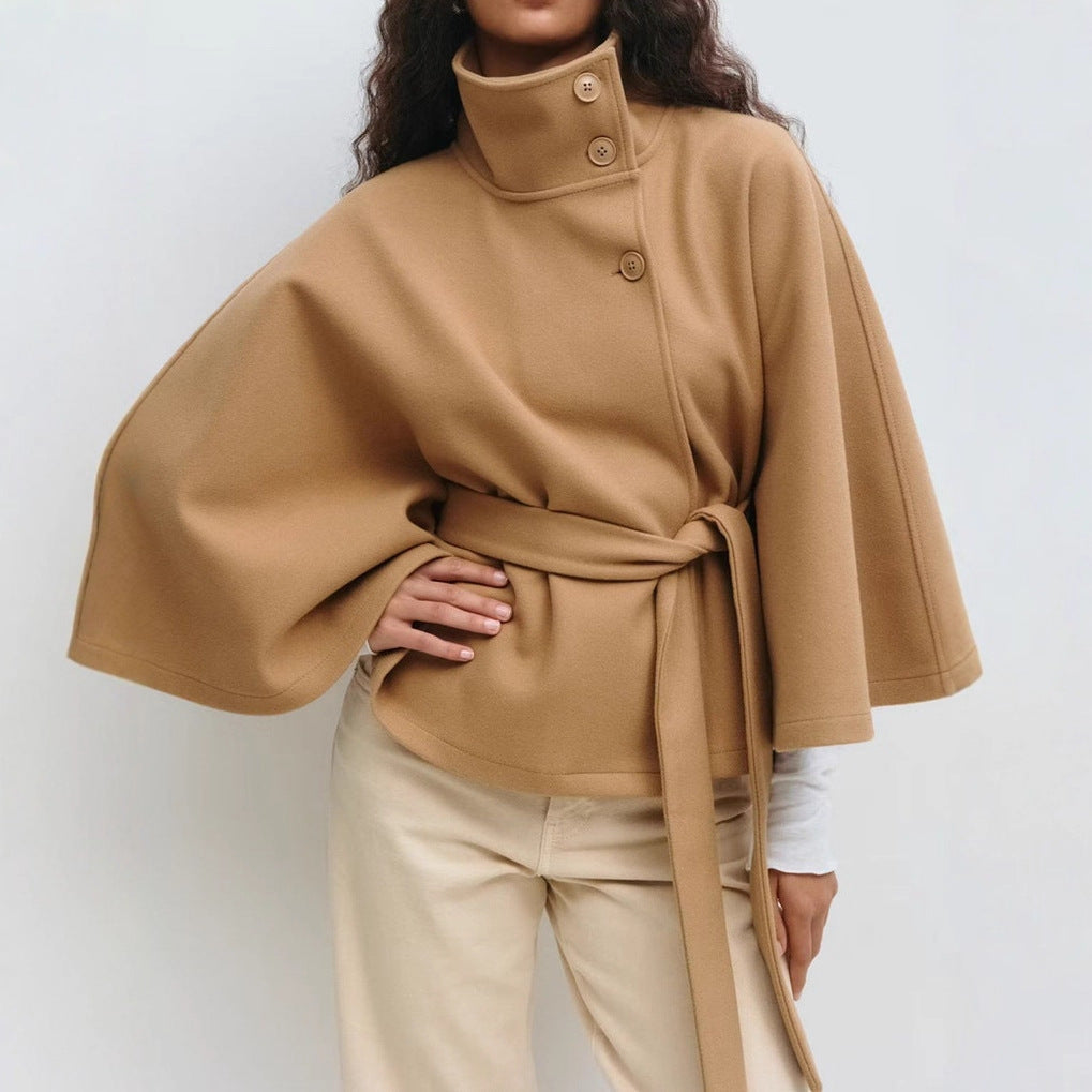 Charlie-quebec™ – Cape Élégante pour Femme avec Ceinture et Col Haut