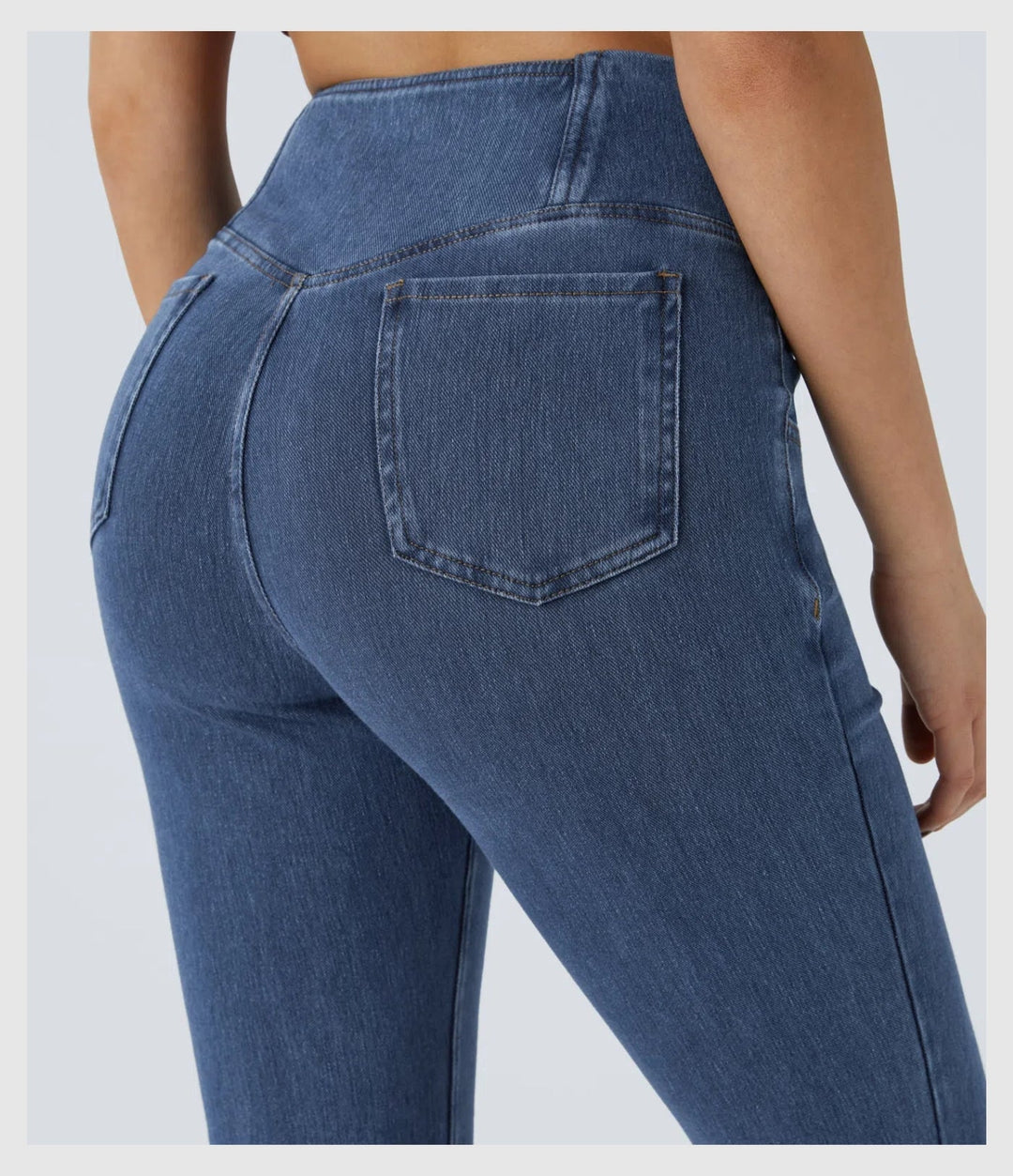 Pantalon Denim Évasé – Coupe Croisée Taille Haute