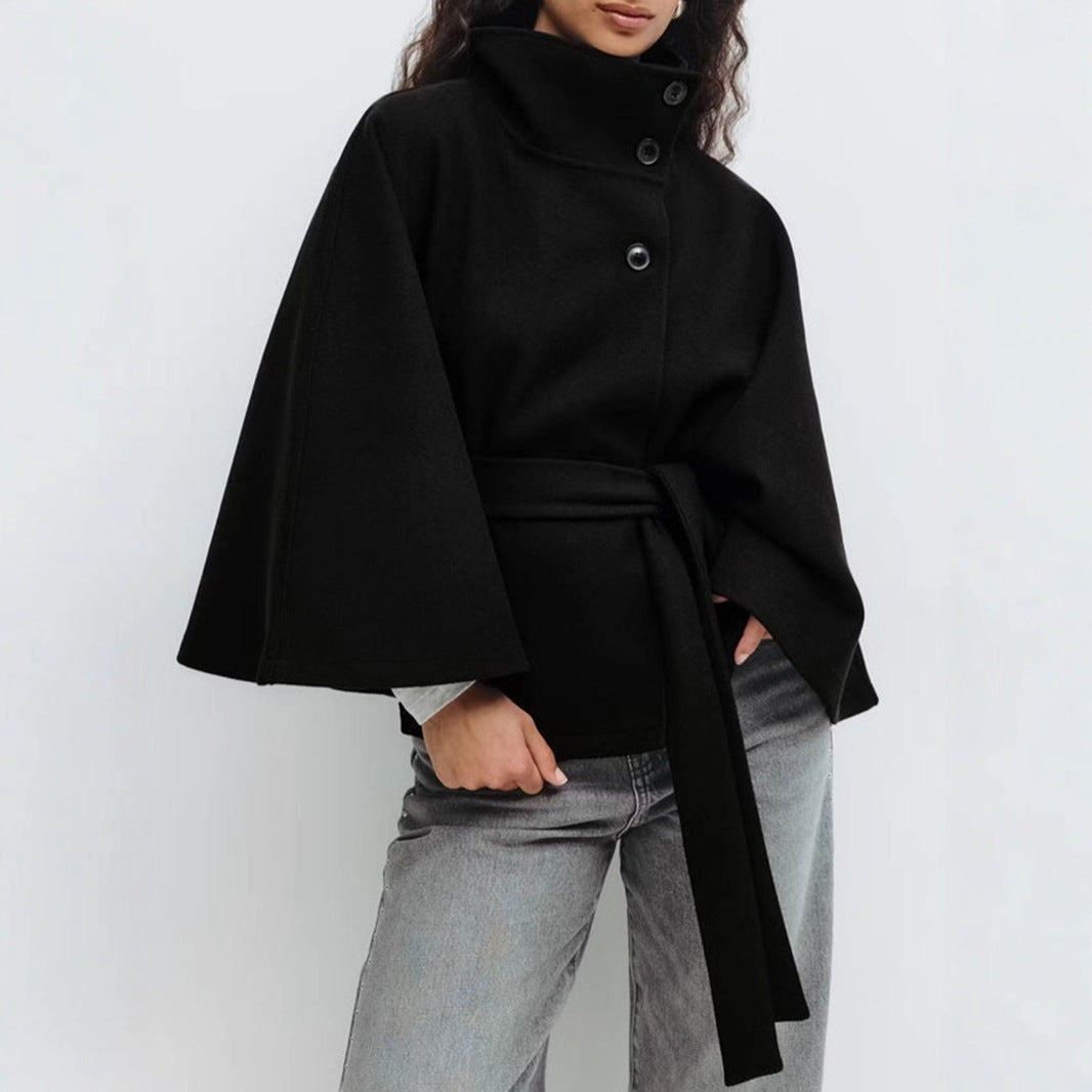 Charlie-quebec™ – Cape Élégante pour Femme avec Ceinture et Col Haut