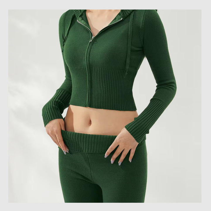 Ensemble Côtelé Lounge – Hoodie Zippé & Pantalon Taille Haute