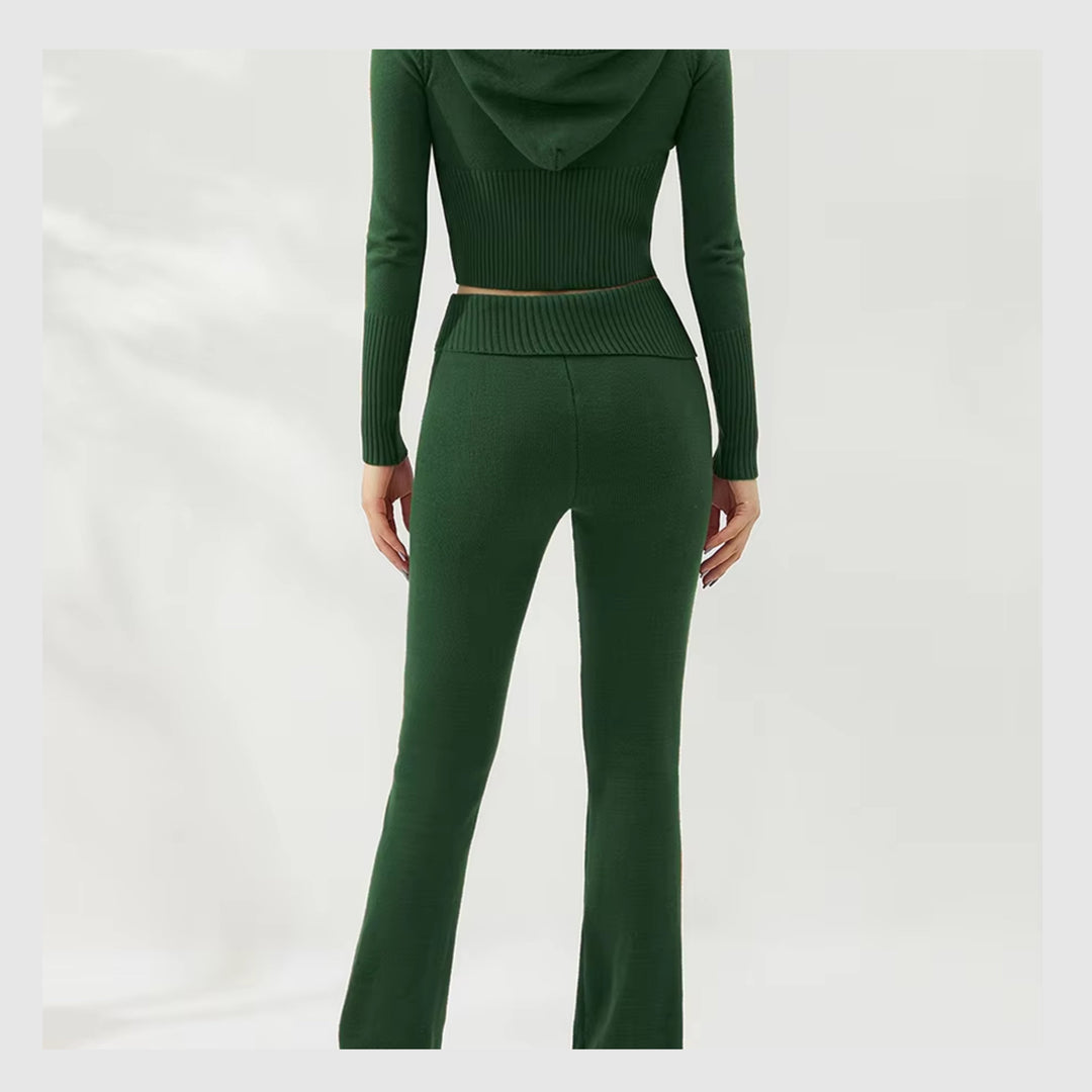 Ensemble Côtelé Lounge – Hoodie Zippé & Pantalon Taille Haute