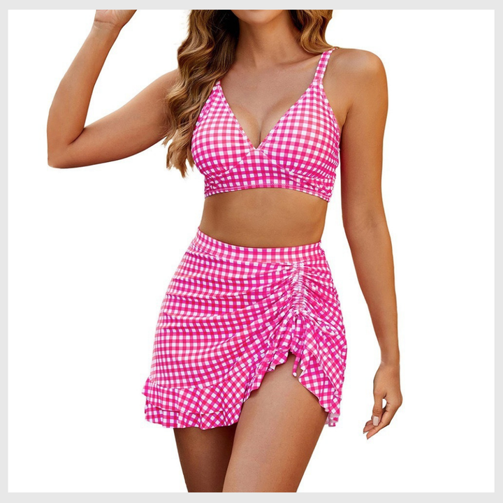 Bikini Taille Haute – Dos Nu & Jupe Froncée