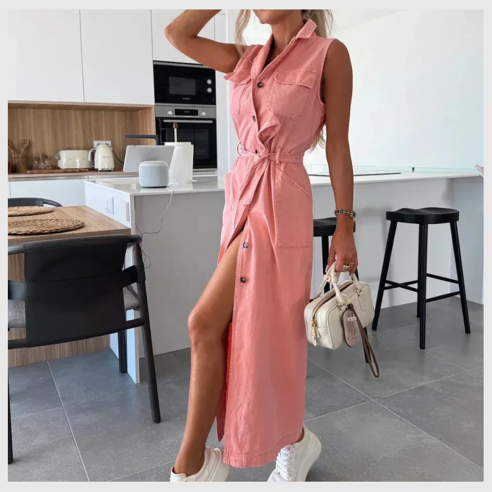 Robe Longue en Denim – Détails Boutons & Style Chic