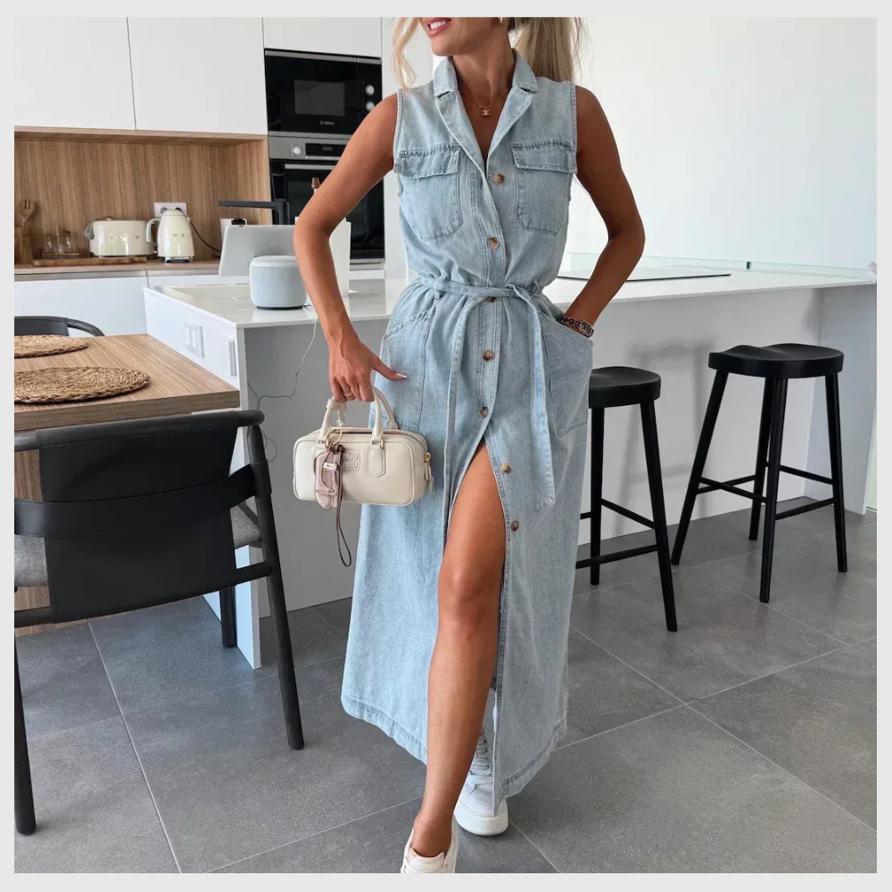 Robe Longue en Denim – Détails Boutons & Style Chic
