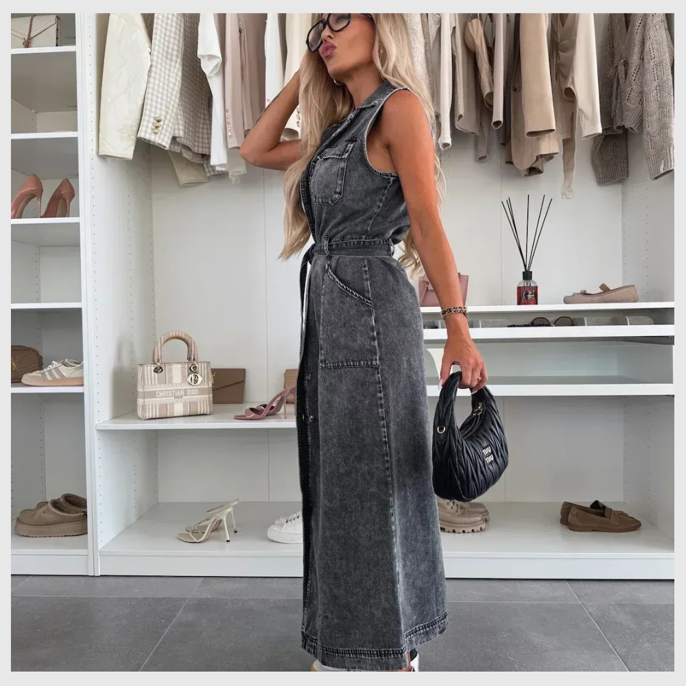 Robe Longue en Denim – Détails Boutons & Style Chic