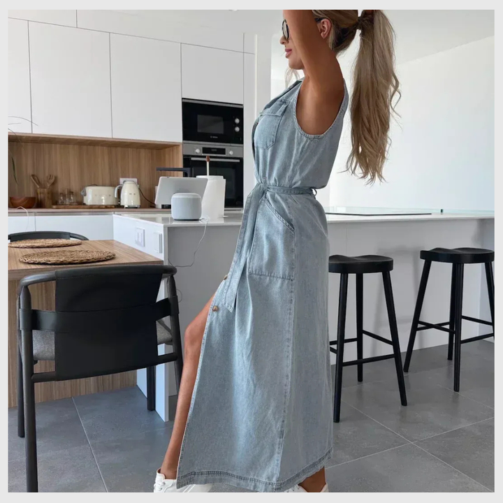 Robe Longue en Denim – Détails Boutons & Style Chic
