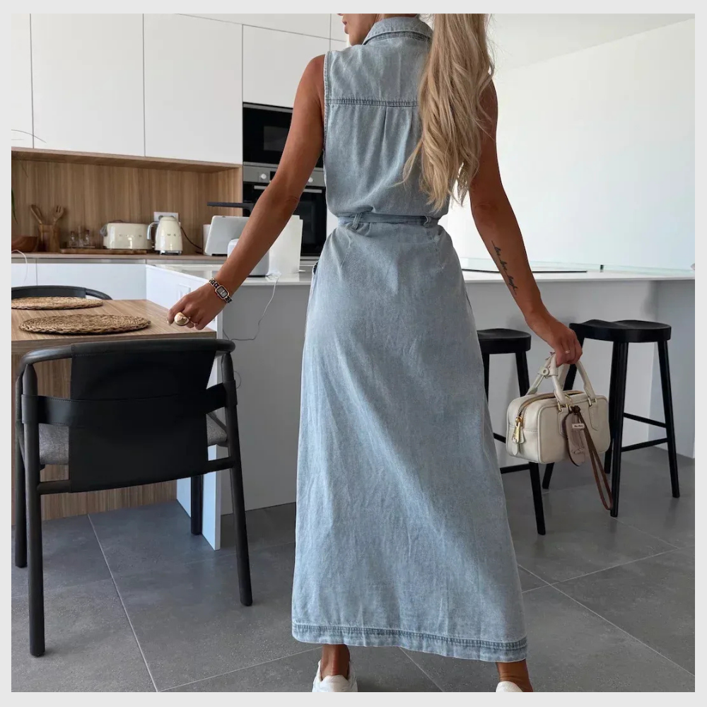 Robe Longue en Denim – Détails Boutons & Style Chic