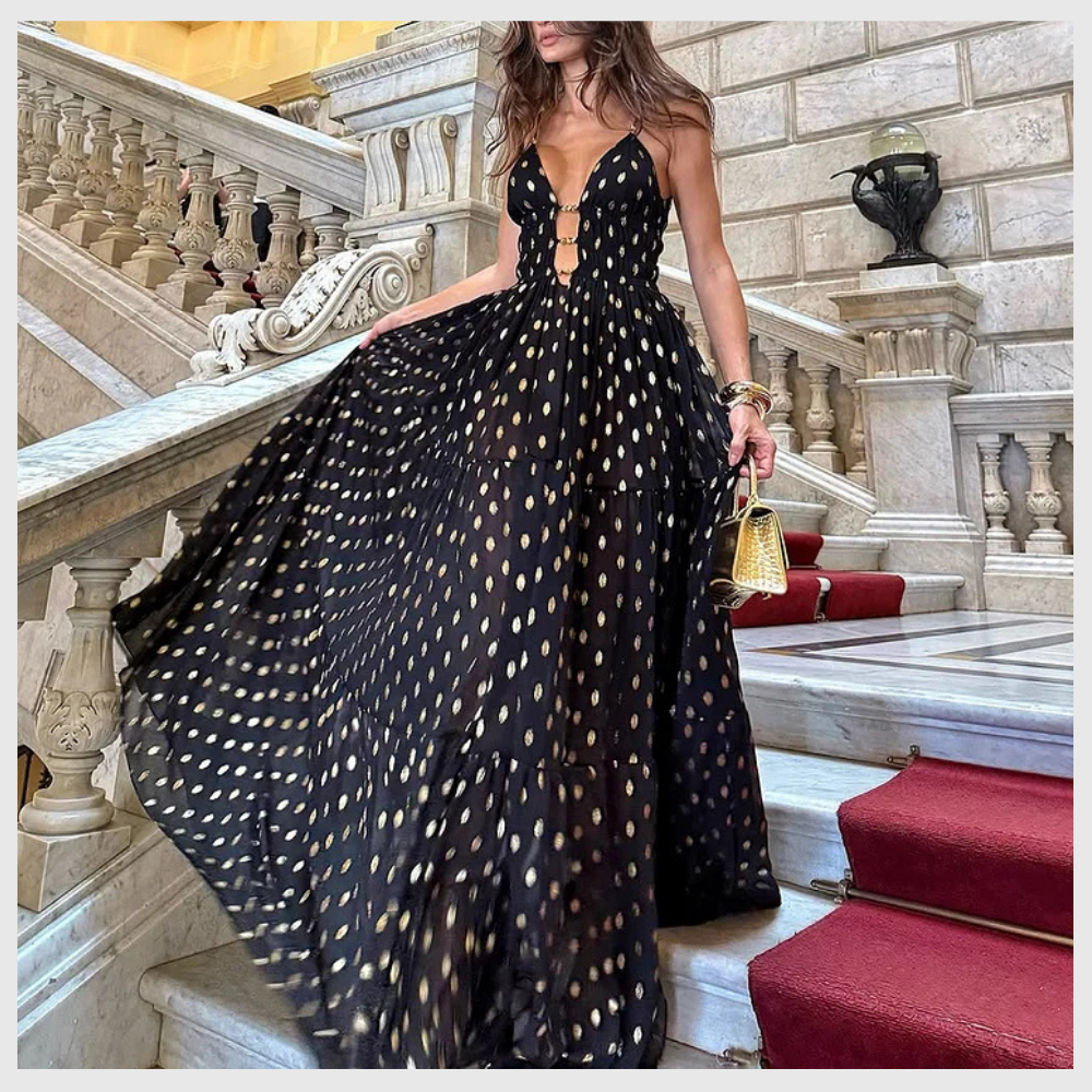 Maillot de Bain Chic à Pois – Col V & Jupe Intégrée