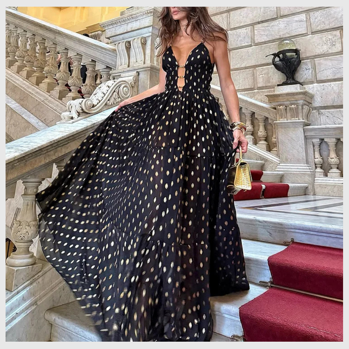 Maillot de Bain Chic à Pois – Col V & Jupe Intégrée