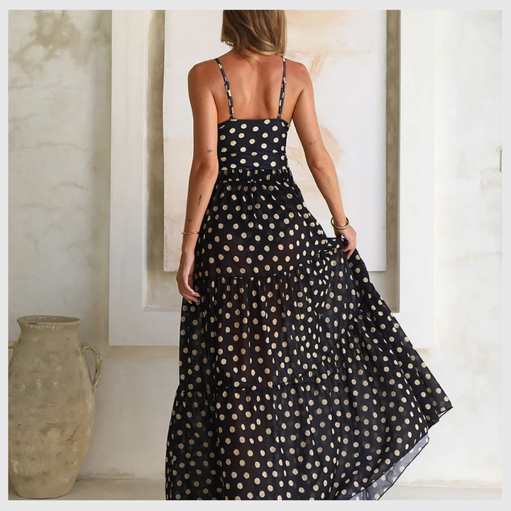 Maillot de Bain Chic à Pois – Col V & Jupe Intégrée