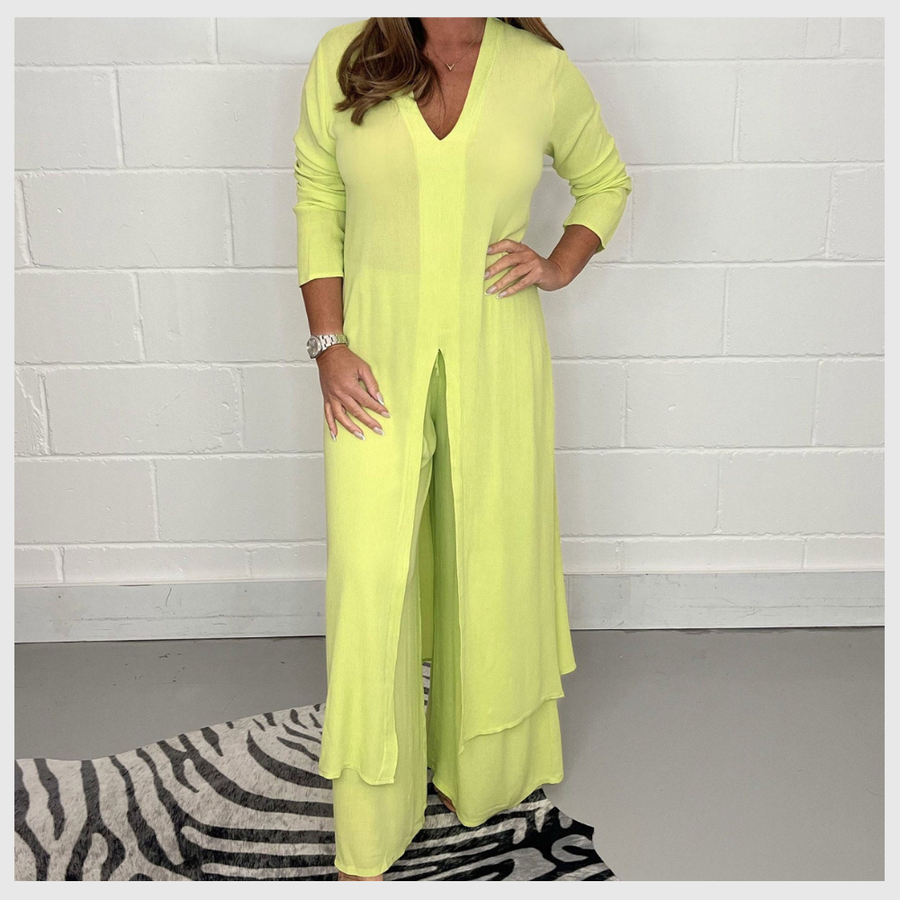Ensemble Élégant Femme – Haut Long & Pantalon Uni