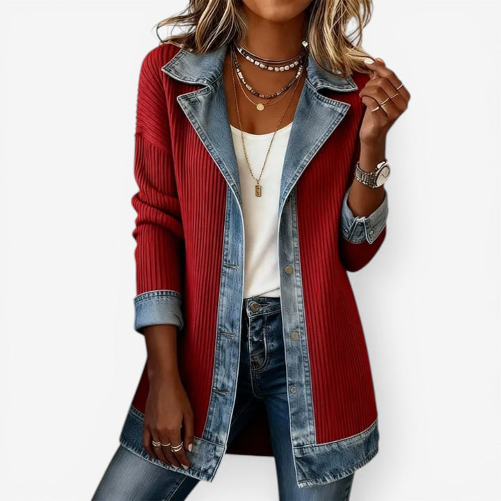 Nirexa - Veste Femme Style Denim Mélangé Effet Superposé Moderne