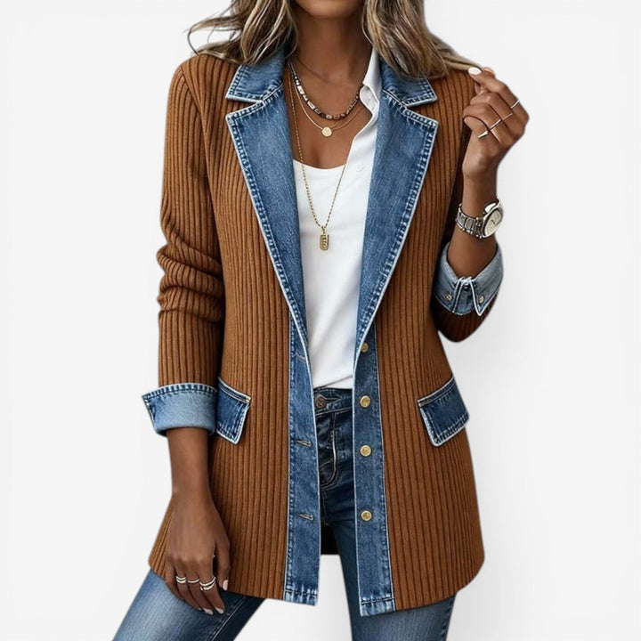 Nirexa - Veste Femme Style Denim Mélangé Effet Superposé Moderne