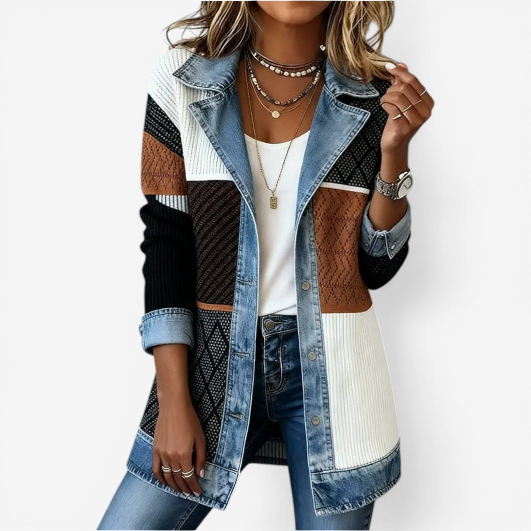 Nirexa - Veste Femme Style Denim Mélangé Effet Superposé Moderne