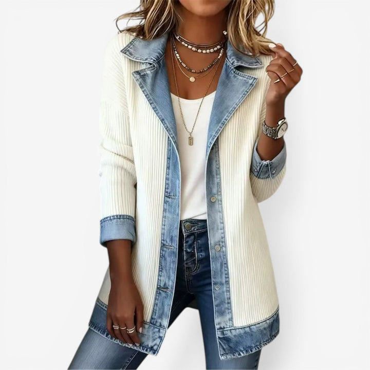 Nirexa - Veste Femme Style Denim Mélangé Effet Superposé Moderne
