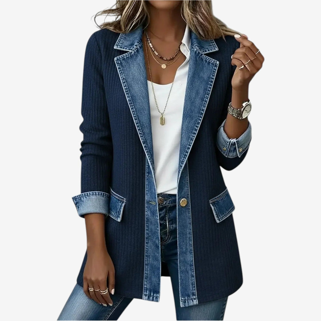Nirexa - Veste Femme Style Denim Mélangé Effet Superposé Moderne